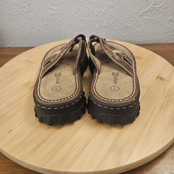 Y2K SmartFit Chunky Brown Leather Sandals Youth Women's Size 1 Butterfly - Picture 4 of 11